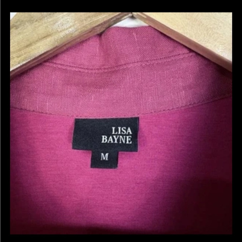 Lisa Bayne Artsy Pink Linen Bamboo Button Down Lagenlook Tunic Blouse - Picture 6 of 8